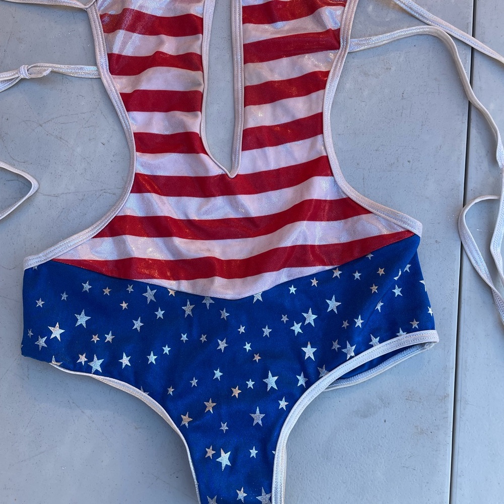 Yandy Red, White, and Blue Star Striped Bodysuit - Picture 2 of 5
